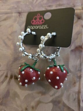Paparazzi Red Strawberry Pearl Hoop Earrings